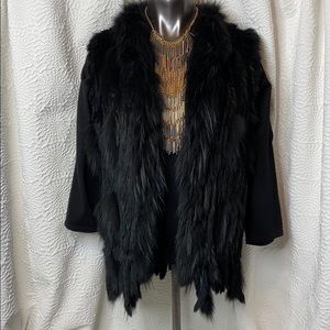 Authentic Rabbit & Raccoon Fur Black Vest Jacket
